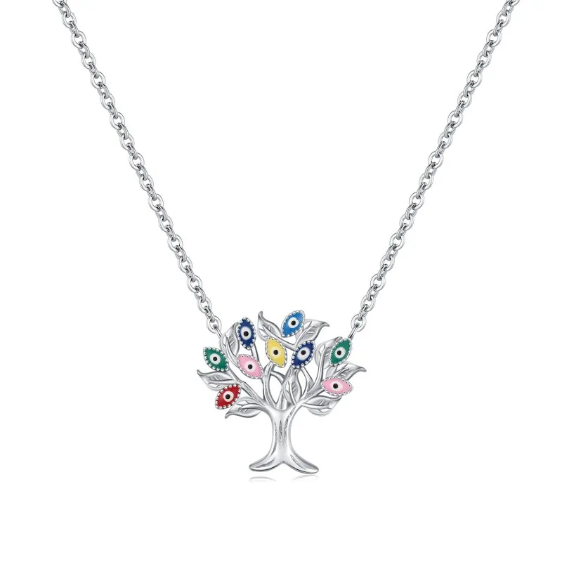 925 Sterling Silver Eye Leaf Tree Pendant Necklace 80200451