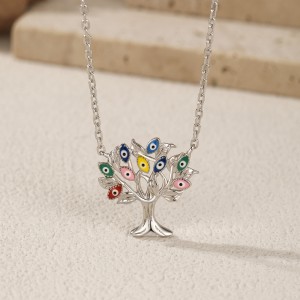 925 Sterling Silver Eye Leaf Tree Pendant Necklace 80200451