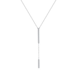 925 Sterling Silver Y-Shaped Long CZ Necklace 80200456