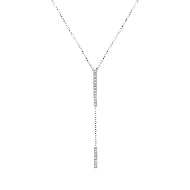 925 Sterling Silver Y-Shaped Long CZ Necklace 80200456