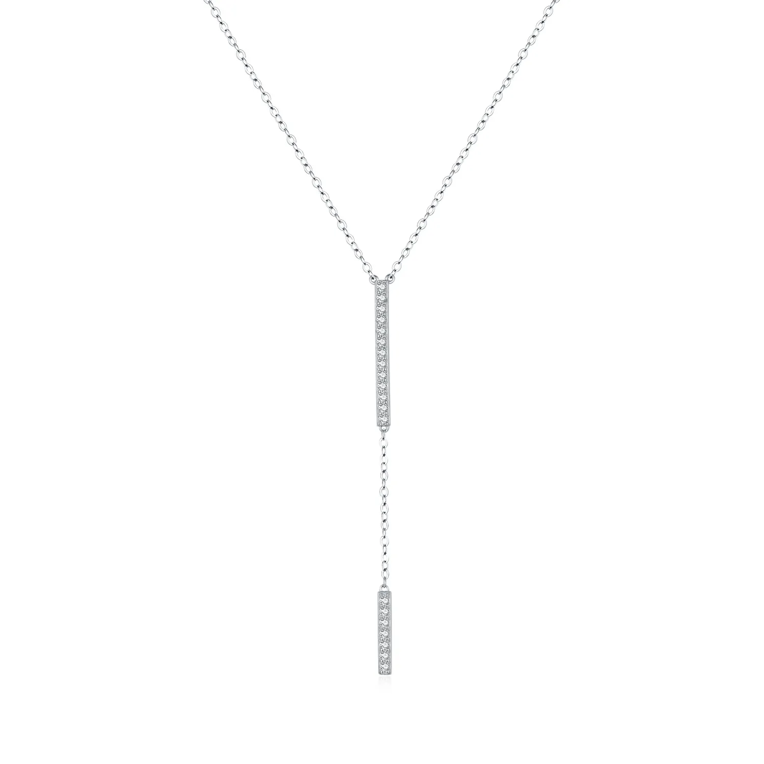 925 Sterling Silver Y-Shaped Long CZ Necklace 80200456
