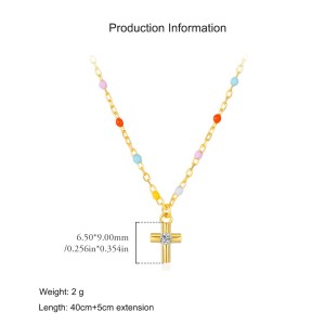 925 Sterling Silver Colorful Beaded Cross Pendant Necklace 80200459