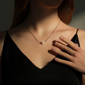 925 Sterling Silver Glass Pearl Pendant Necklace 80200463