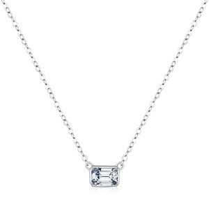 925 Sterling Silver Minimalist Emerald Cut Pendant Necklace 80200464
