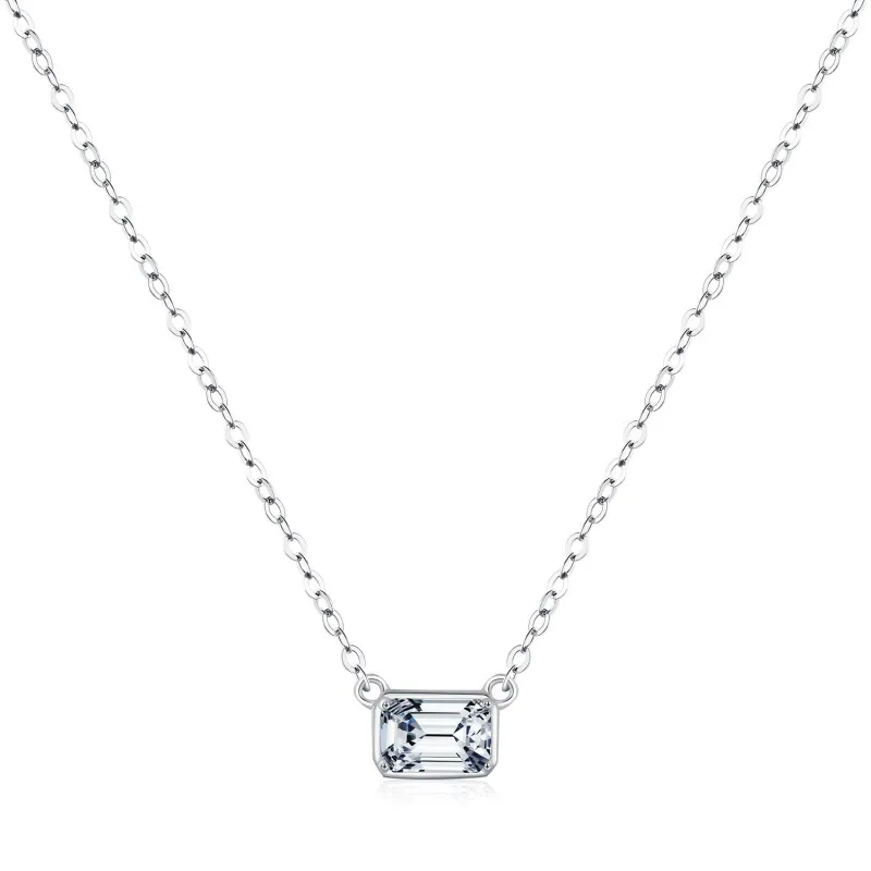 925 Sterling Silver Minimalist Emerald Cut Pendant Necklace 80200464