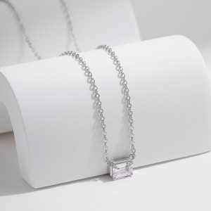 925 Sterling Silver Minimalist Emerald Cut Pendant Necklace 80200464
