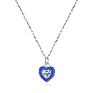 925 Sterling Silver Klein Blue Enamel Heart Necklace 80200469