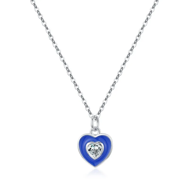 925 Sterling Silver Klein Blue Enamel Heart Necklace 80200469