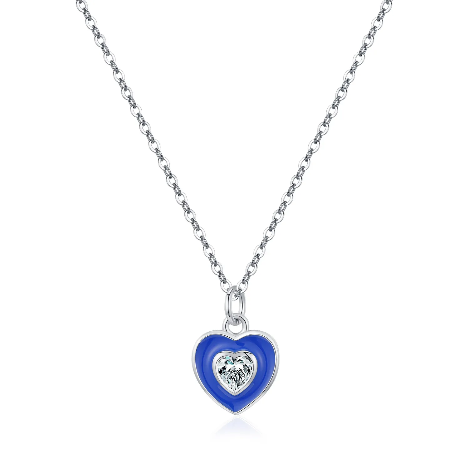 925 Sterling Silver Klein Blue Enamel Heart Necklace 80200469