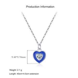 925 Sterling Silver Klein Blue Enamel Heart Necklace 80200469