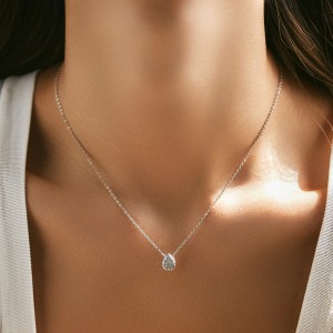 925 Sterling Silver Teardrop Zircon Pendant Necklace 80200470
