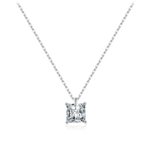 925 Sterling Silver Square Zircon Pendant Necklace 80200472