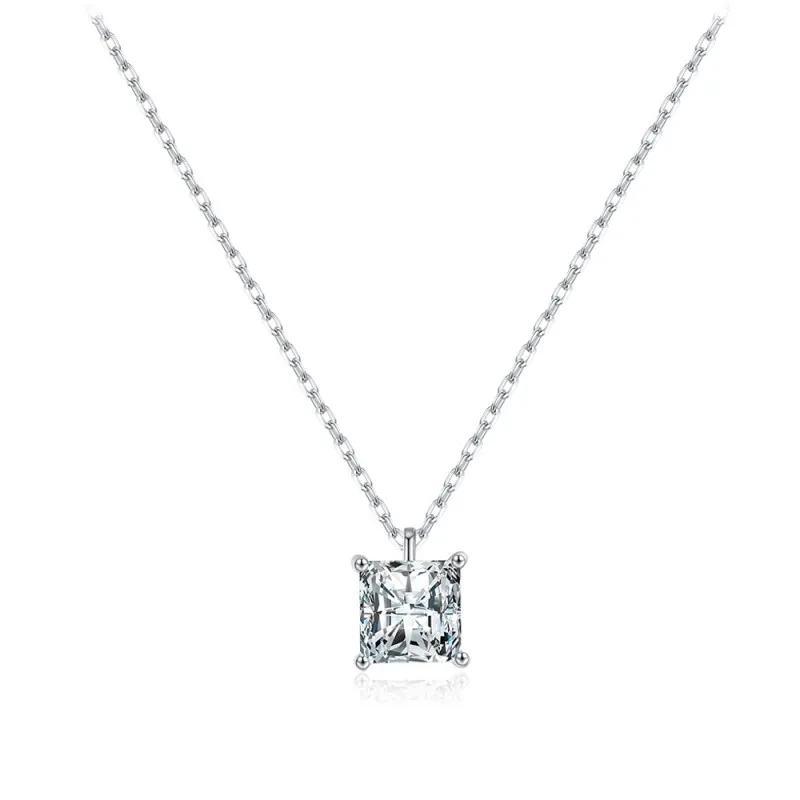 925 Sterling Silver Square Zircon Pendant Necklace 80200472