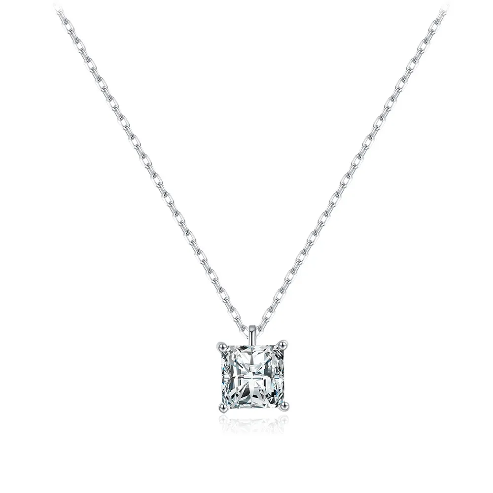 925 Sterling Silver Square Zircon Pendant Necklace 80200472