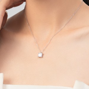 925 Sterling Silver Square Zircon Pendant Necklace 80200472