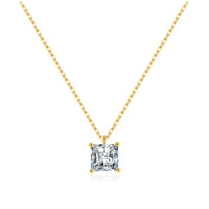 925 Sterling Silver Square Zircon Pendant Necklace 80200472