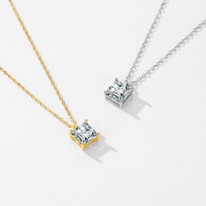 925 Sterling Silver Square Zircon Pendant Necklace 80200472