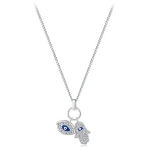 925 Sterling Silver CZ Evil Eye & Hamsa Enamel Necklace 80200473