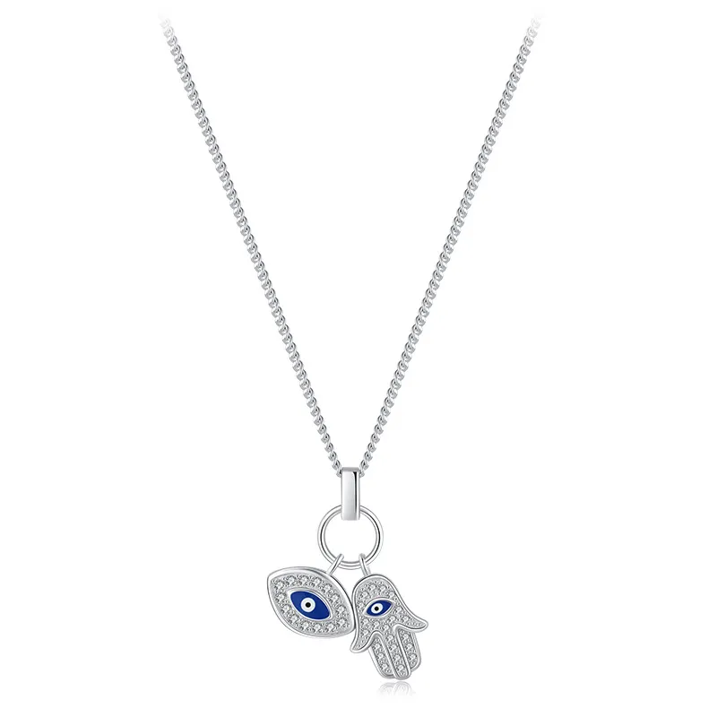925 Sterling Silver CZ Evil Eye & Hamsa Enamel Necklace 80200473