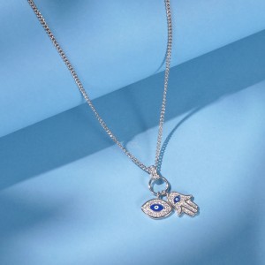 925 Sterling Silver CZ Evil Eye & Hamsa Enamel Necklace 80200473