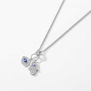 925 Sterling Silver CZ Evil Eye & Hamsa Enamel Necklace 80200473
