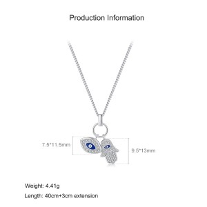 925 Sterling Silver CZ Evil Eye & Hamsa Enamel Necklace 80200473