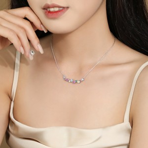 925 Sterling Silver Rainbow Zircon Dopamine Necklace 80200474