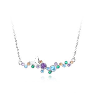 925 Sterling Silver Multicolor Zircon Butterfly Necklace 80200476