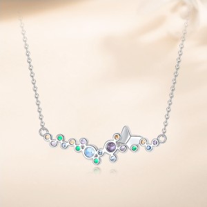 925 Sterling Silver Multicolor Zircon Butterfly Necklace 80200476
