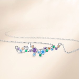 925 Sterling Silver Multicolor Zircon Butterfly Necklace 80200476
