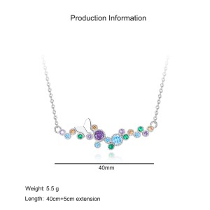 925 Sterling Silver Multicolor Zircon Butterfly Necklace 80200476