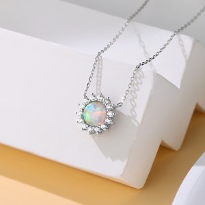 925 Sterling Silver 8mm Natural Opal Necklace 80200477