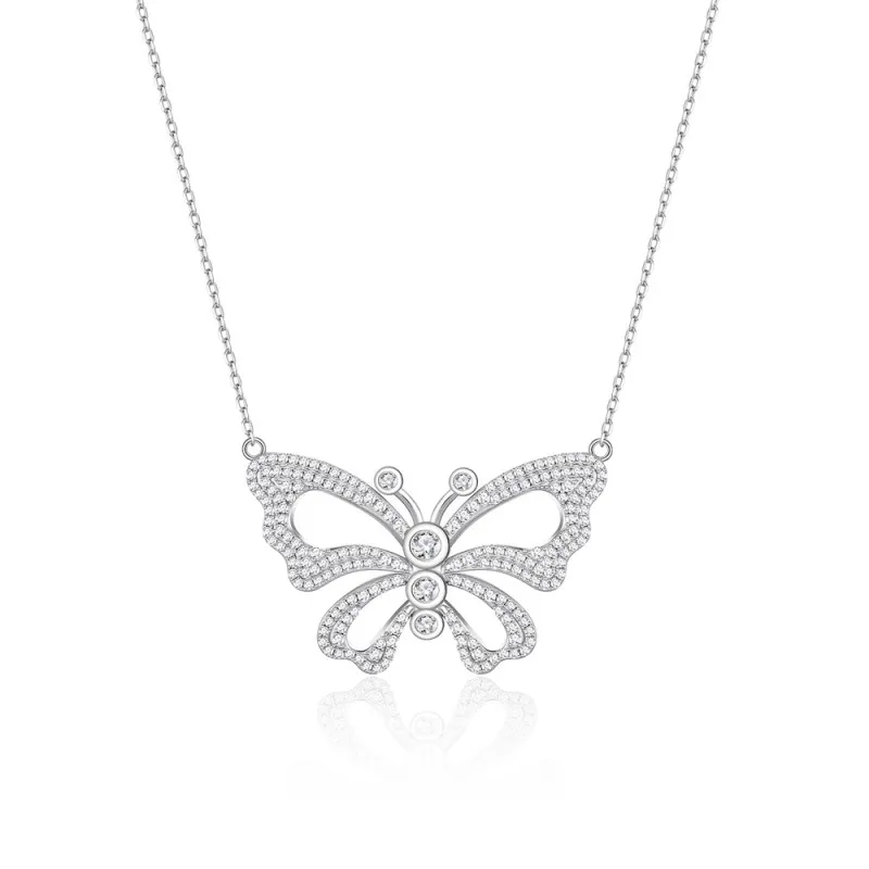 925 Sterling Silver CZ Butterfly Necklace 80200478