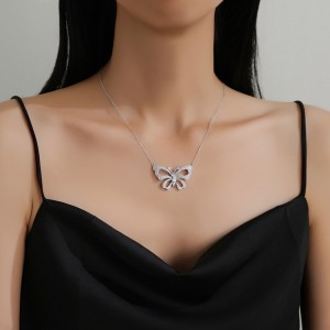 925 Sterling Silver CZ Butterfly Necklace 80200478