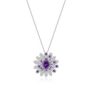 925 Sterling Silver Purple Daisy Floral Necklace 80200480 925 Sterling Silver Purple Daisy Floral Necklace 80200480