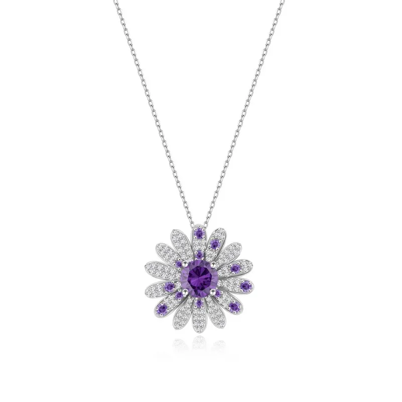 925 Sterling Silver Purple Daisy Floral Necklace 80200480