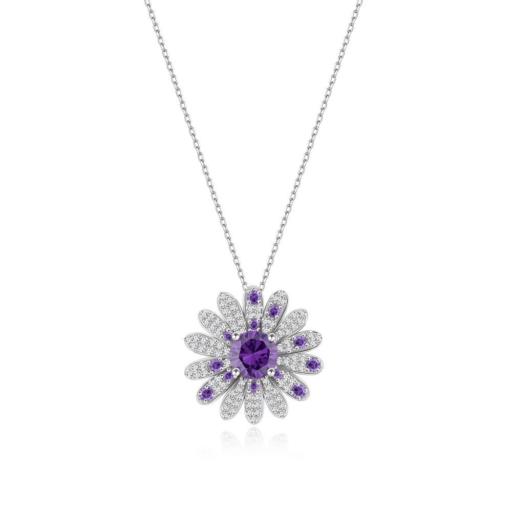 925 Sterling Silver Purple Daisy Floral Necklace 80200480 925 Sterling Silver Purple Daisy Floral Necklace 80200480