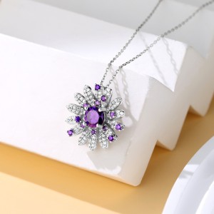 925 Sterling Silver Purple Daisy Floral Necklace 80200480 925 Sterling Silver Purple Daisy Floral Necklace 80200480