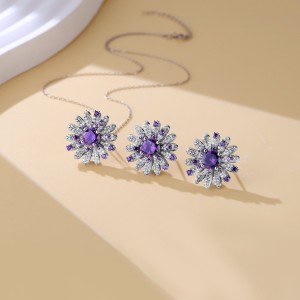 925 Sterling Silver Purple Daisy Floral Necklace 80200480 925 Sterling Silver Purple Daisy Floral Necklace 80200480