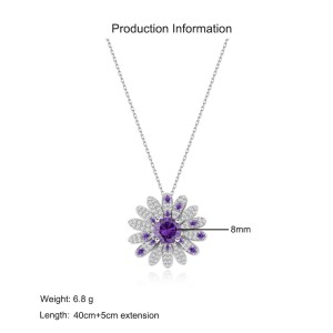 925 Sterling Silver Purple Daisy Floral Necklace 80200480 925 Sterling Silver Purple Daisy Floral Necklace 80200480