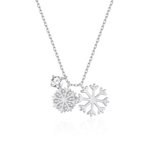 925 Sterling Silver Double CZ Snowflake Necklace 80200481