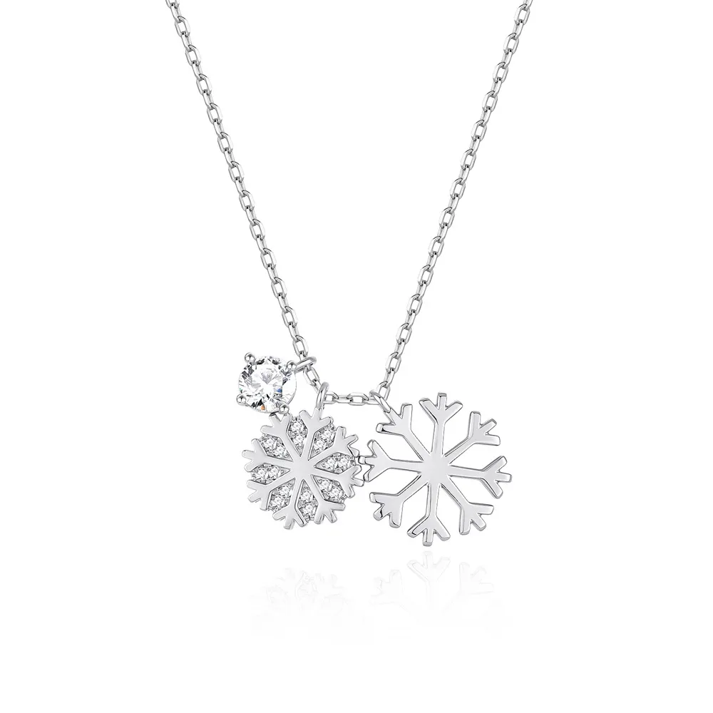 925 Sterling Silver Double CZ Snowflake Necklace 80200481