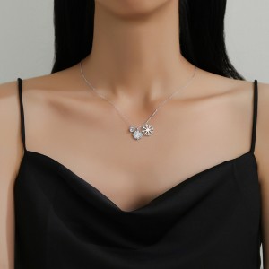 925 Sterling Silver Double CZ Snowflake Necklace 80200481