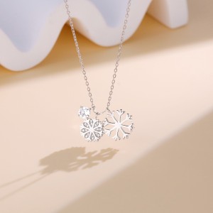 925 Sterling Silver Double CZ Snowflake Necklace 80200481