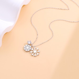 925 Sterling Silver Double CZ Snowflake Necklace 80200481