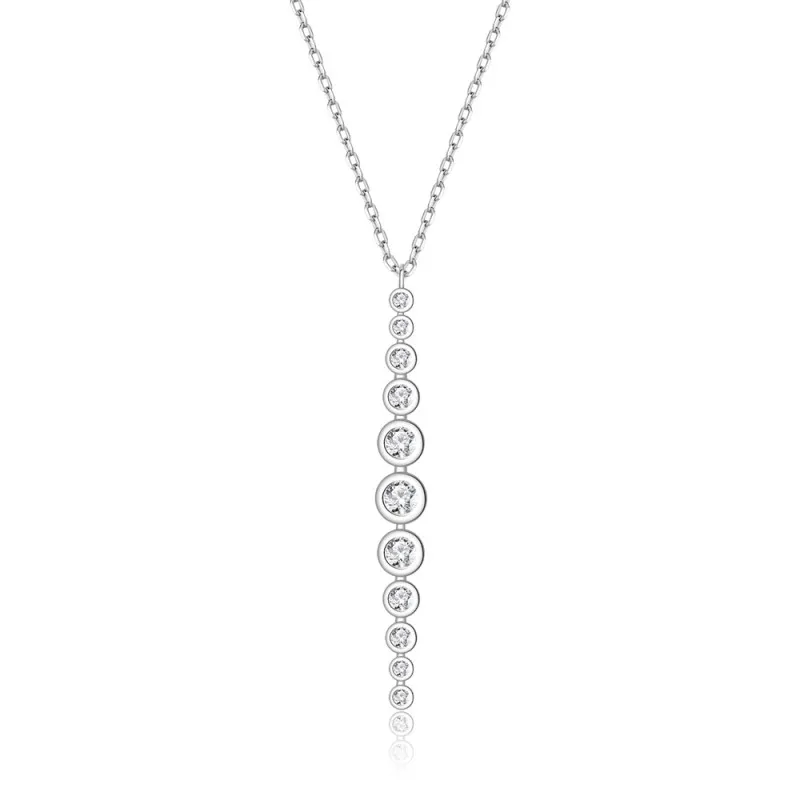 925 Sterling Silver Round Zircon Tassel Pendant Necklace 80200483