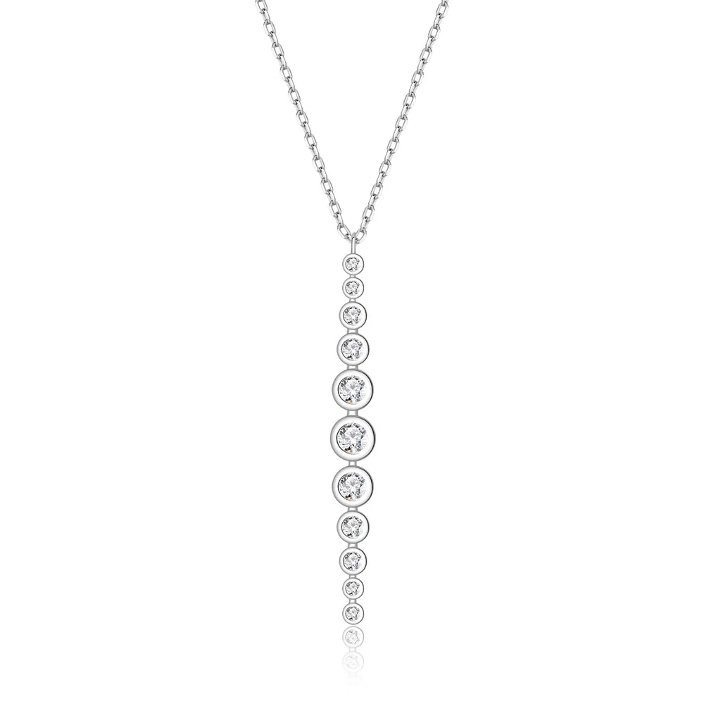 925 Sterling Silver Round Zircon Tassel Pendant Necklace 80200483