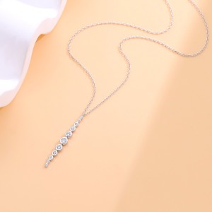 925 Sterling Silver Round Zircon Tassel Pendant Necklace 80200483