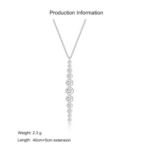 925 Sterling Silver Round Zircon Tassel Pendant Necklace 80200483