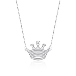 925 Sterling Silver Full Pave CZ Crown Necklace 80200484